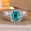 Square Green Crystal Geometric Zircon Rings For Women Vintage Silver Color Engagement Bands Wedding Jewelry Bridal Birthday Gift