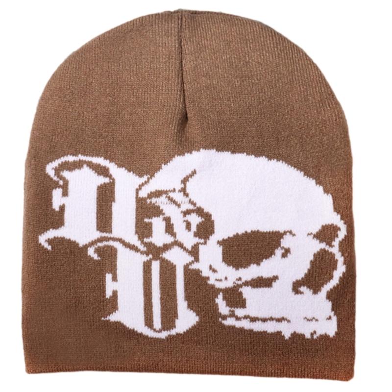 Punk Skull Hat Knitted Beanies Streetwear Hat Adult Unisex Headpiece Casual Hat Teens Acrylic Hat for Winter Activity