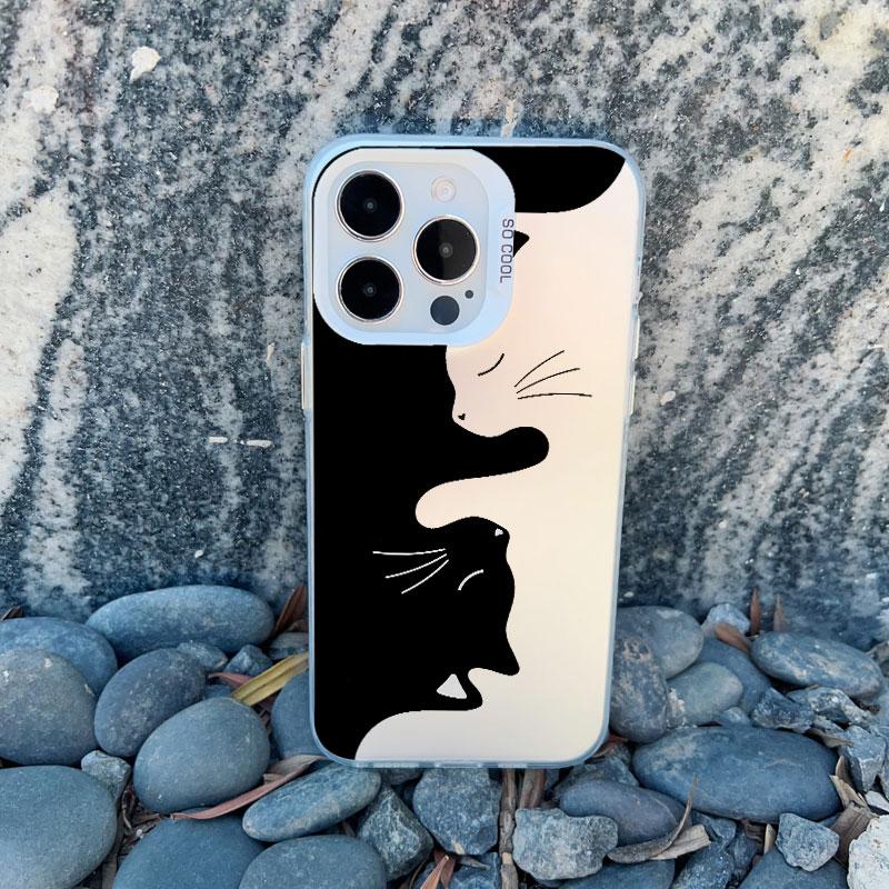 Coque de téléphone Mignonne Dessin Animé Chat Noir Pour iPhone 16 15 Pro Max Plus 14 13 12 11 Pro Max 13 Mini Anti-Choc Couverture Arrière Laser Funda
