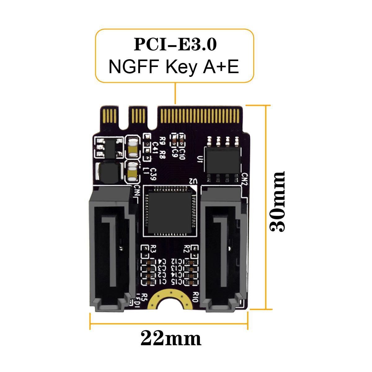 

SA-034 22x30mm NGFF Key A+E PCI Express to Dual SATA-7P 3.0 6Gbps Adapter Card Hard Drive Extension Converter JMB582 As Shown A