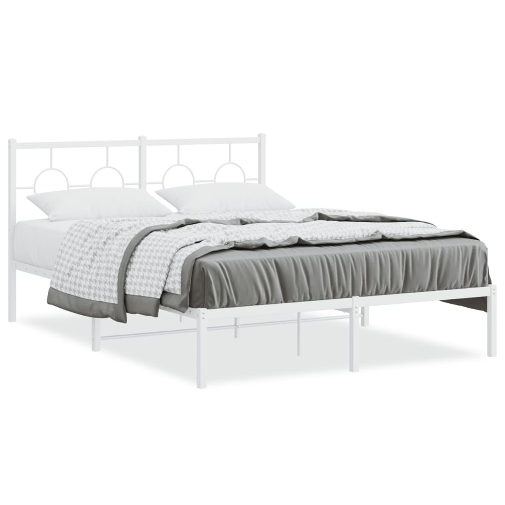 Metal Bed Frame with Headboard White 140 x 190 cm