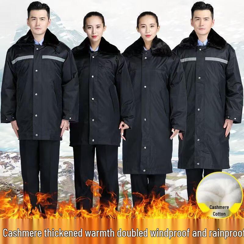 Men s Thickened Winter Security Guard Overcoat with Reflective Strips