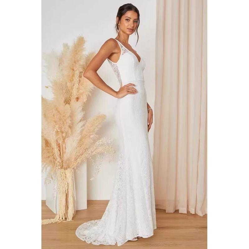 

Foreign Trade Order Lu Fairy High Quality Lace Backless Light Wedding Dress Small Tail Waist Hugging Temperament Beautiful Dress Women White XL
