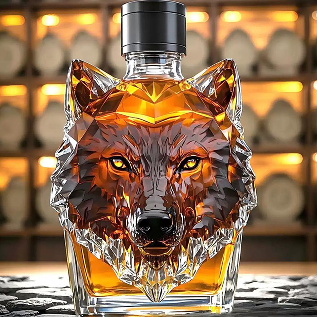 Elegant Wolf Head Liquor Decanter Clear Glassware Wine Bottle Bourbon Dispenser for Home Bar Decorative Accessory