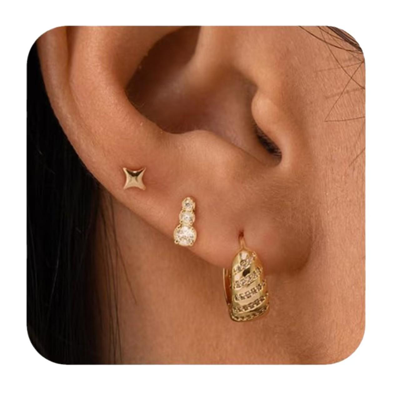 

Elegant Gold-Plated Zircon Brass Earrings Set for Women