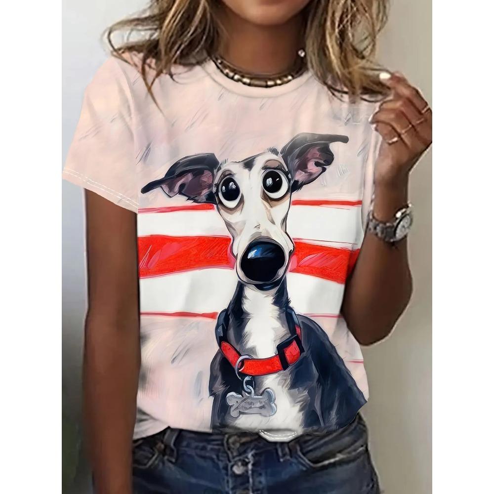 Cartoon Dog Funny Women Characters Cute 3D Print Casual Short Sleeve Top