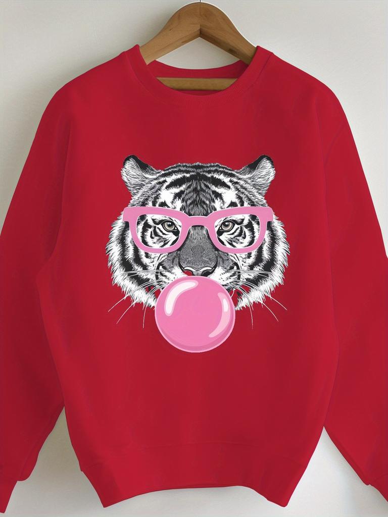 tiger with pink bubblegum women's sweatshirts
