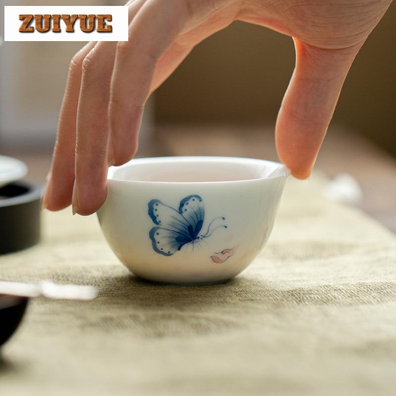2pc/lot Hand-painted Butterfly Teacup Luxury Tea Bowl Water Jug Tea-tasting Smelling Cup Jianzhan Master Cups Tea Services 70ml