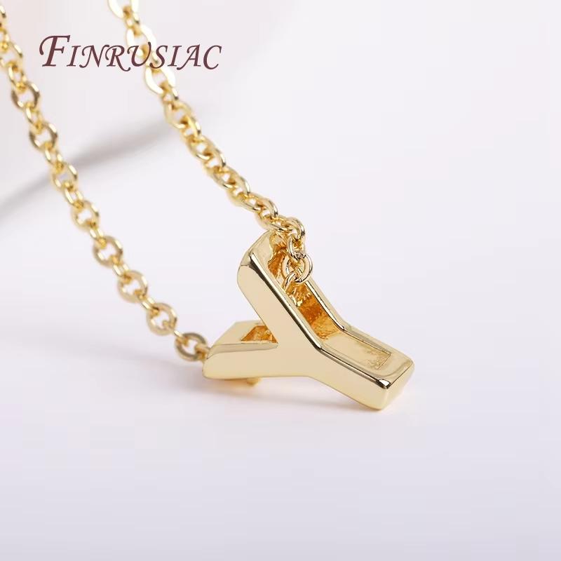 Gold Plated Brass Metal Initial 26 Letters Pendants Pendants Necklace For Women Jewelry Accessories Thin Chain Necklaces Female