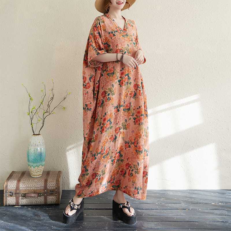 Summer Color Travel Retro Long Skirt Cotton Linen Dress