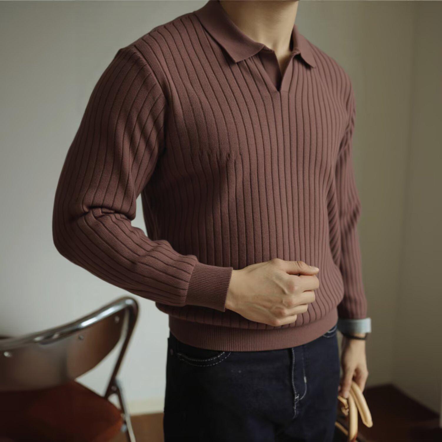 

Men s Premium Winter Casual Knit Sweater - Solid Color Business Layer XXL кавовий