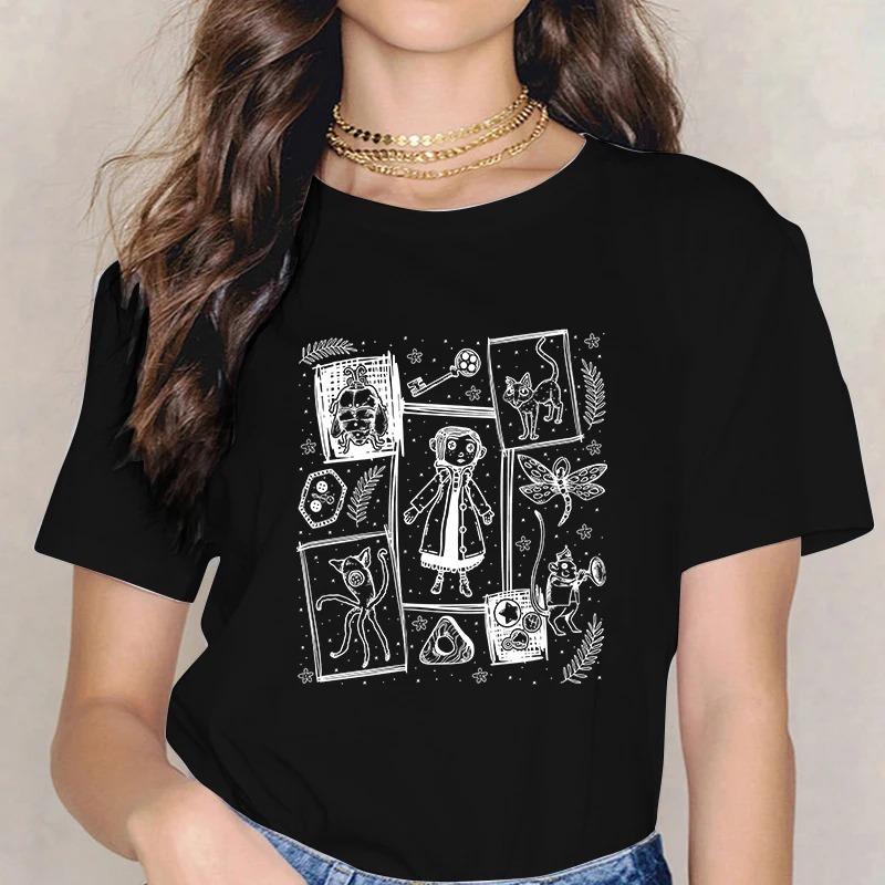 Maglietta Horror di Moda Bambola Coraline Sogni Maglietta Y2k Donna Vintage Gotica Magliette Grafiche di Halloween Abbigliamento