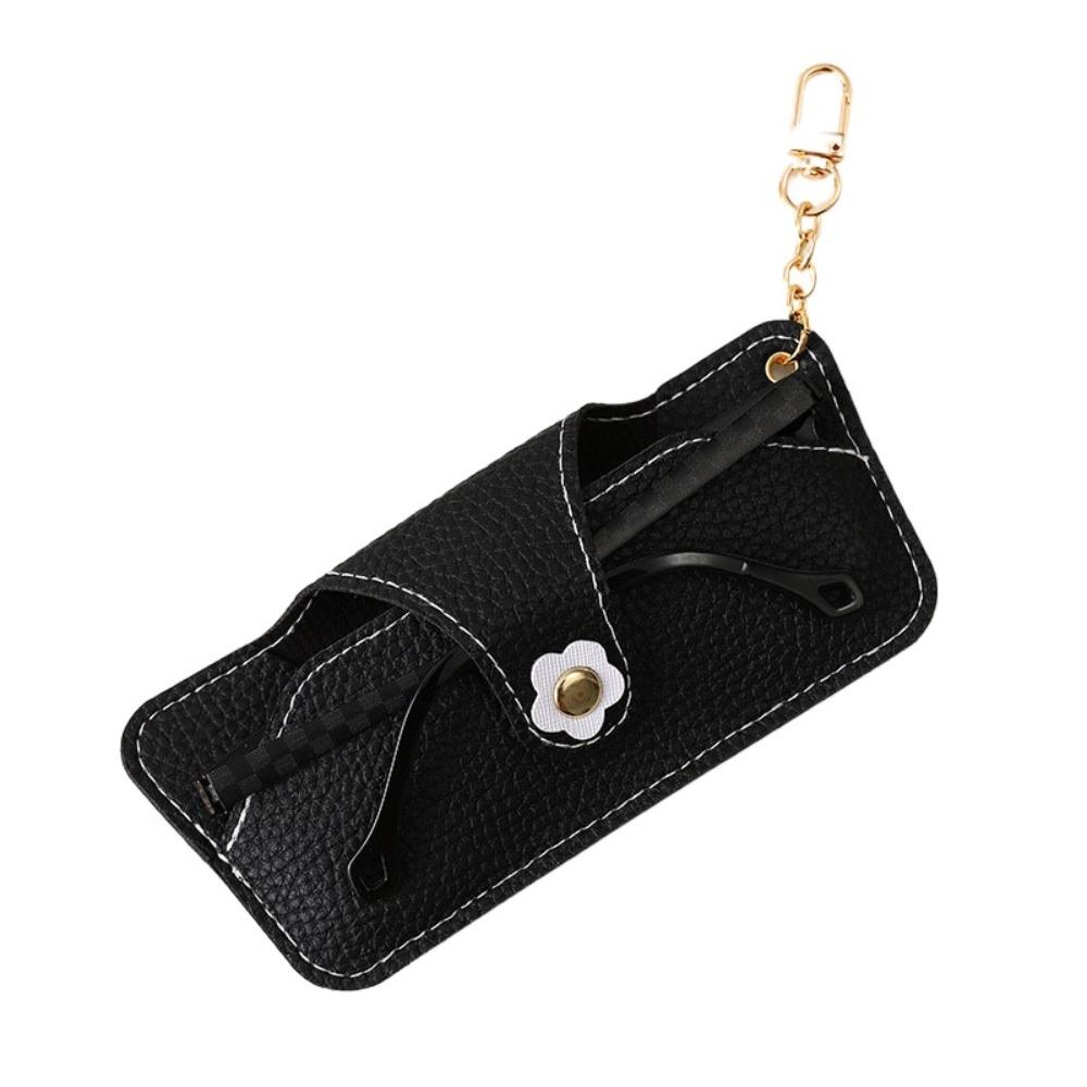Korean Flower Glasses Case With Keychain Eyewear Holder Soft PU Leather Sunglasses Bag Men