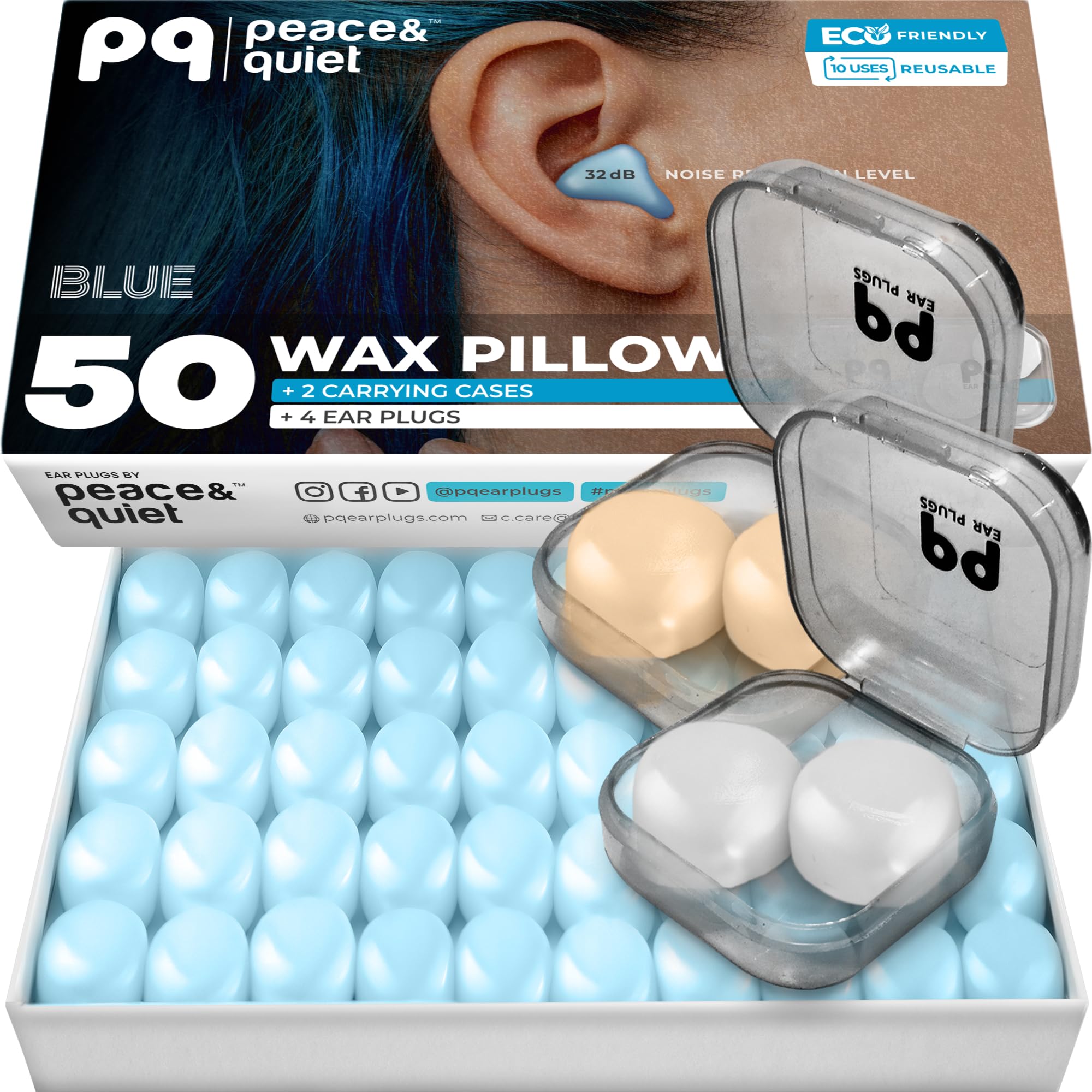 

PQ Wax Earplugs for Sleeping and Swimming 50 Silicone Gel Wax Ear Protection for Sleeping and Soft Wax Sound Blocking Level 32Db Blue - синий