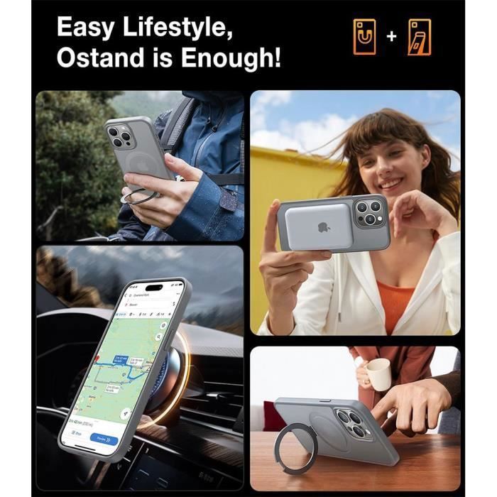 Coque de protection - BOOLING - pour iPhone 16 Pro Max - Antichoc - Support magnétique - Gris