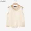 ZANZEA Women Casual Pear Splice Round Neck Loose Sleeveless Vest Tops
