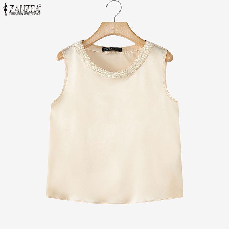 ZANZEA Women Casual Pear Splice Round Neck Loose Sleeveless Vest Tops