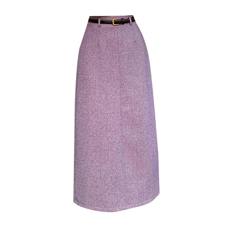 Women's Taro Purple Wool High Waist Slimming Mid-Length Skirt - Autumn/Winter 2025