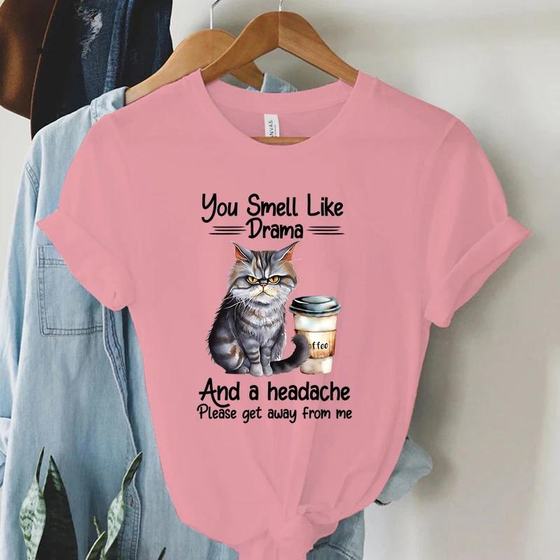 Coffee Cat T Shirt Fashion Casual Tee Shirt Female Black Cat Graphic T Shirt New Spoof Women Clothing High Street Camiseta Mujer