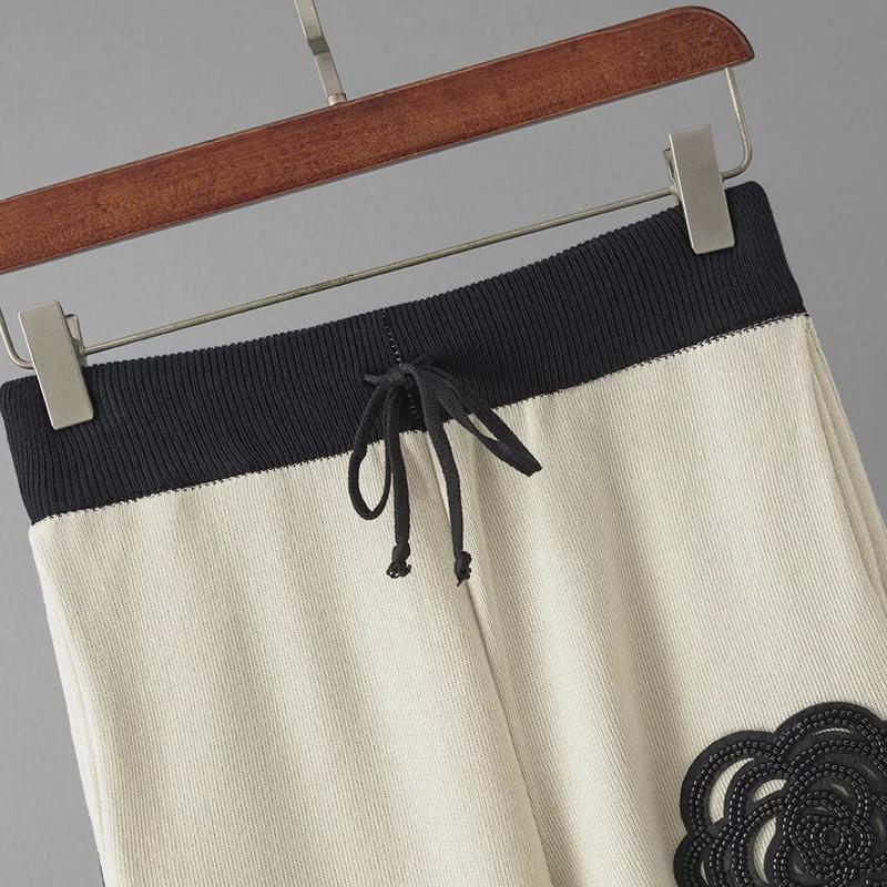 Trendy Embroidered Knit Top & Wide-Leg Pants Set for Women - Spring/Autumn Fashion