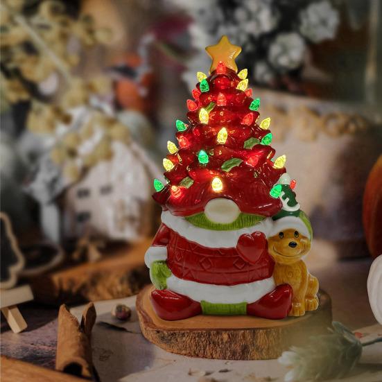 Lighted Christmas Gnome Tree Small Resin Faceless Old Man Christmas Tree Decoration for Holiday