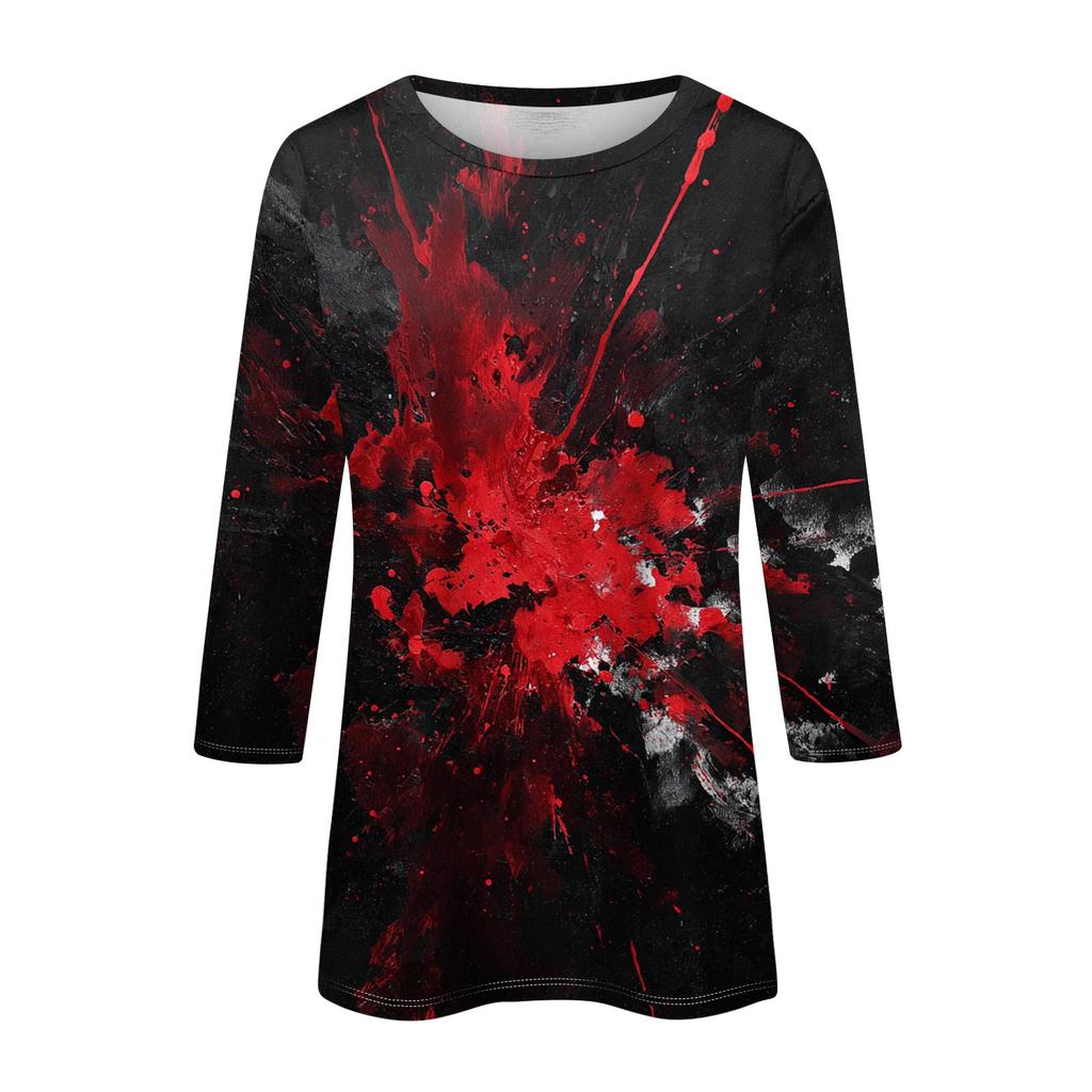 Women's Fashion Casual Round Neck 3/4 Sleeve Loose  Printed T-Shirt Ladies Top