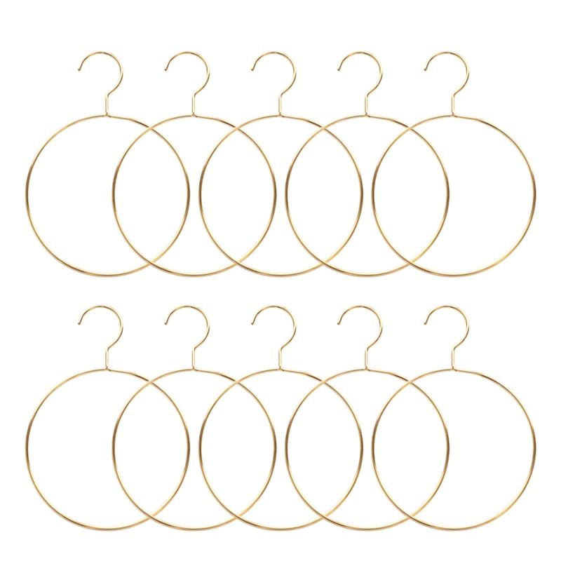 10pcs Iron Round Scarf Ring Hanger Belt Rack Non-Slip Tie Hanging Hooks Closet Organizer Storage Holder for Ties Scarves