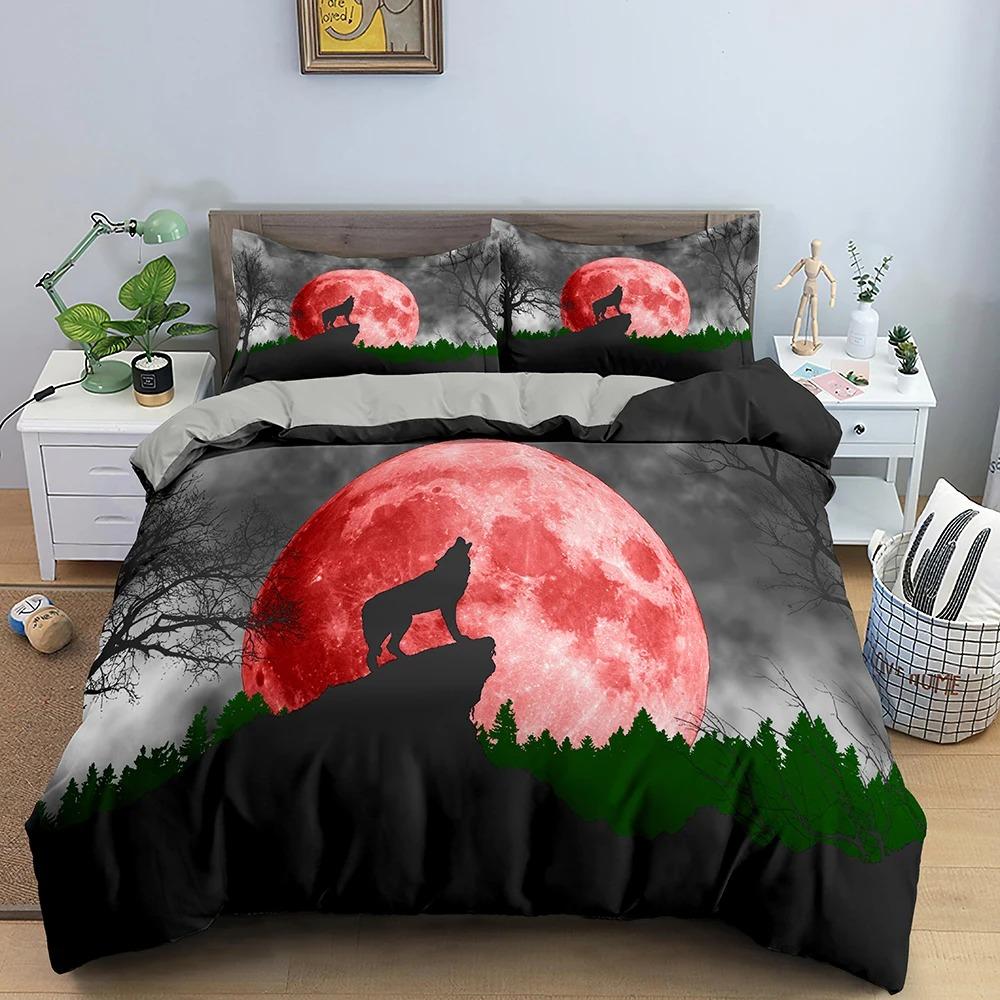 Animal Black Wolf Comfortable Duvet Quilt Cover Pillowcase Bedding Set Children Bedroom Decoration Home Textile
