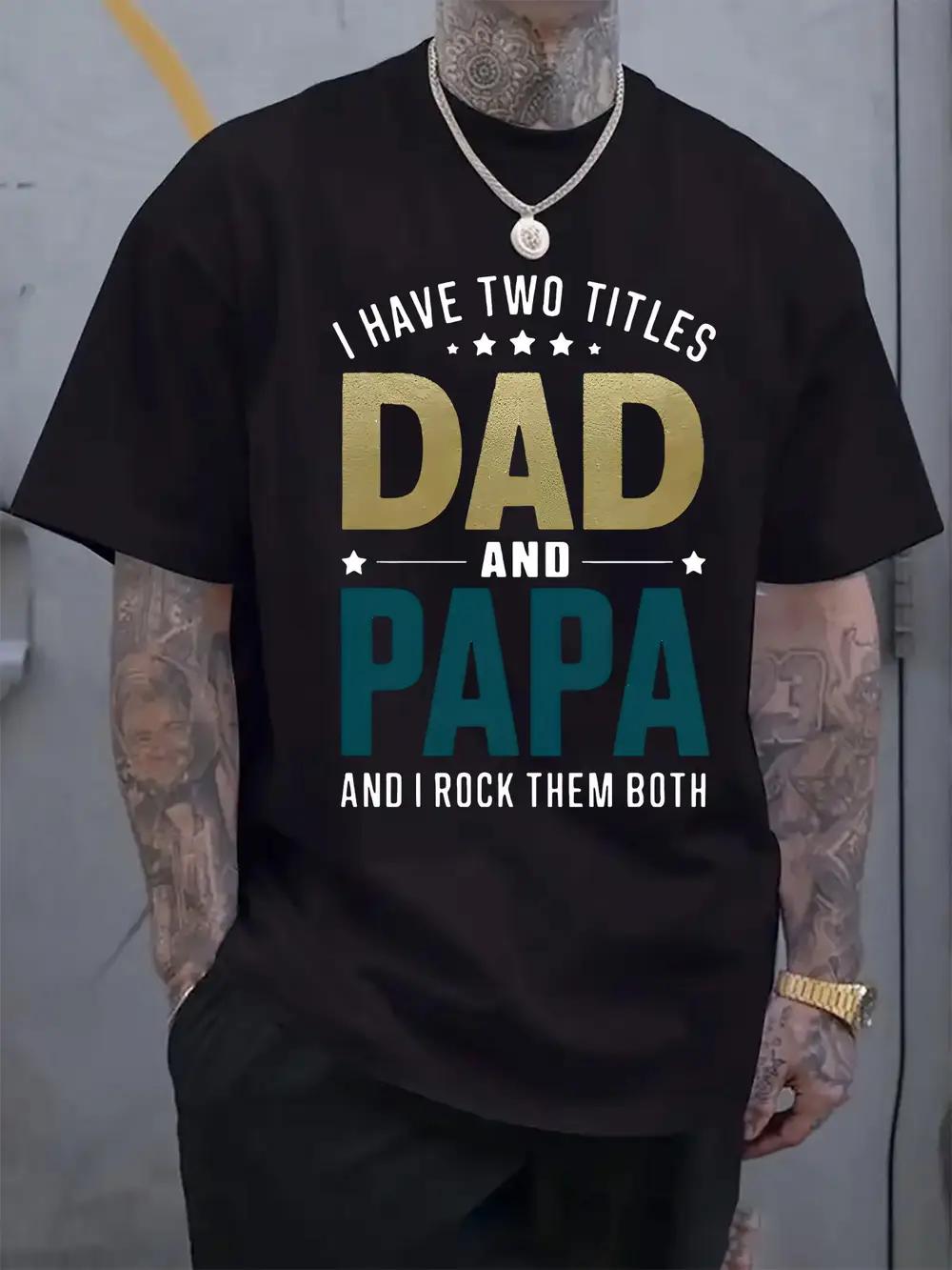 Dad and Papa Print T-shirt - Casual Crew Neck XL