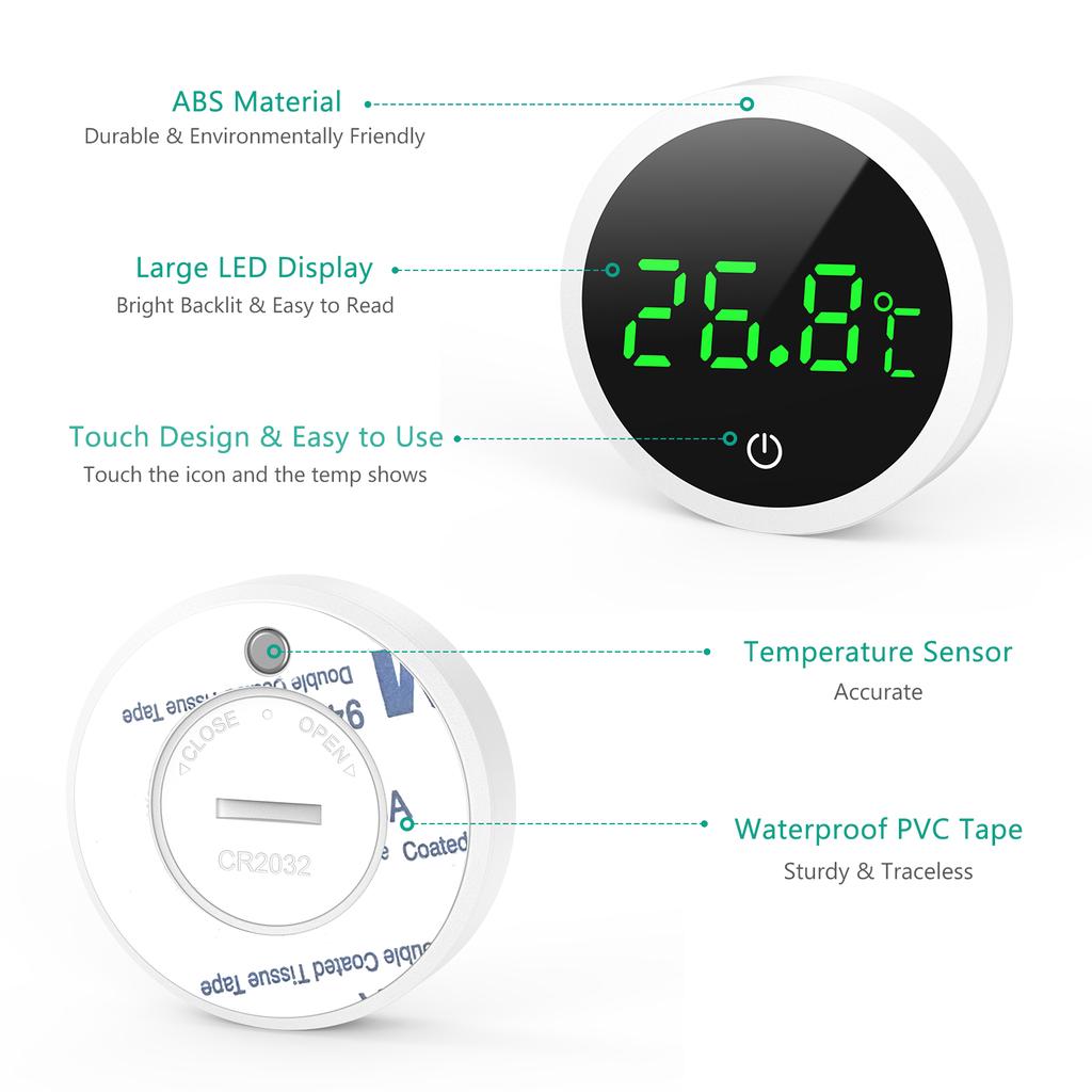 ORIA Akvarijní teploměr Kulatý digitální LCD teploměry Elektronický měřič teploty akvária pro plazy Mini teploměr