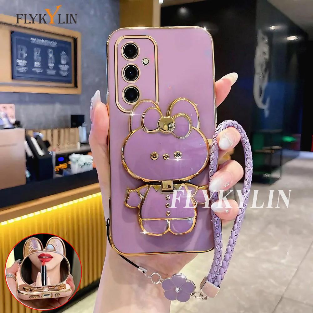 For Huawei Nova 14 13 11 10 Pura 80 70 60 50 Pro Mate 70 60 50 Rabbit Mirror Bracket,Hand Rope Electroplated Soft Shell