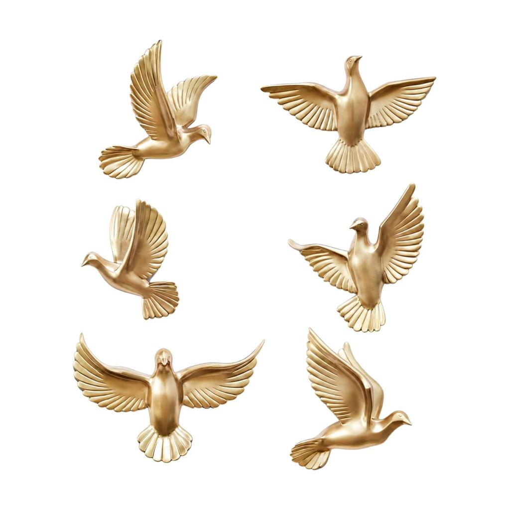 6 Pieces Pigeon Wall Art with Spread Feathers Resin Bird Decor Carved for Living Room, Entryway