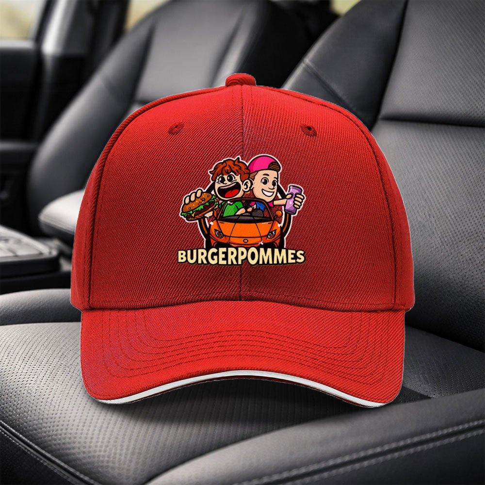 BURGERPOMMES Cartoon Sandwich Baseball Cap Adjustable Black Unisex Visor Hat for Travel Party Birthday Holiday