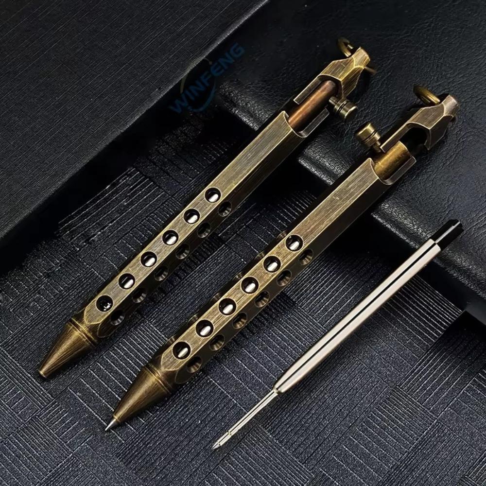 Portable Brass Pen Medium Point 1.0mm Bolt Action Ballpoint Pen Smooth Writing Retro Rollerball Pen