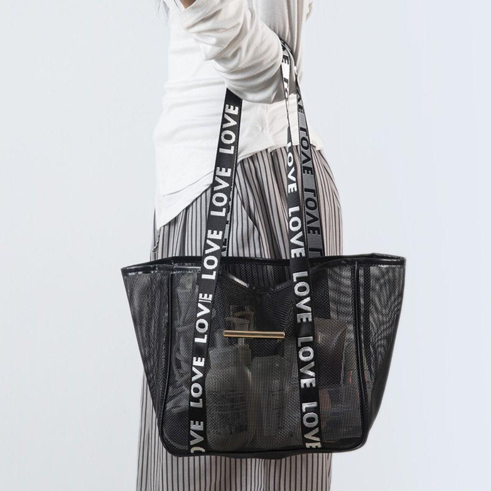 Draagbare Mesh Schoudertas Grote Capaciteit Transparante Make-up Opbergtas Hol Multifunctionele Strandtassen Dames