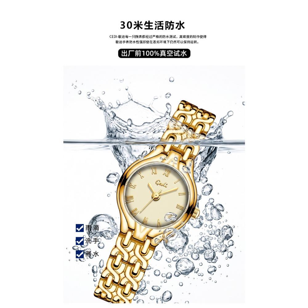 Gedi Elegant Ladies Quartz Wrist Watch Roman Numeral Dial Metal Link Bracelet Waterproof Daily Dress Watch