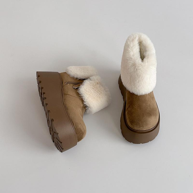 

Piaohong versatile literary and artistic fan thick-soled heightening snow boots trendy girl 2025 autumn and winter new velvet warm big head cotton s 35 хаки