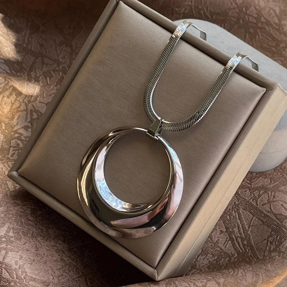 Edelstahl Übertrieben Punk Groß Rund O-förmig Anhänger Halskette Damen Herren Klobig Schlangen Klinge Kette Grunge Steampunk Schmuck