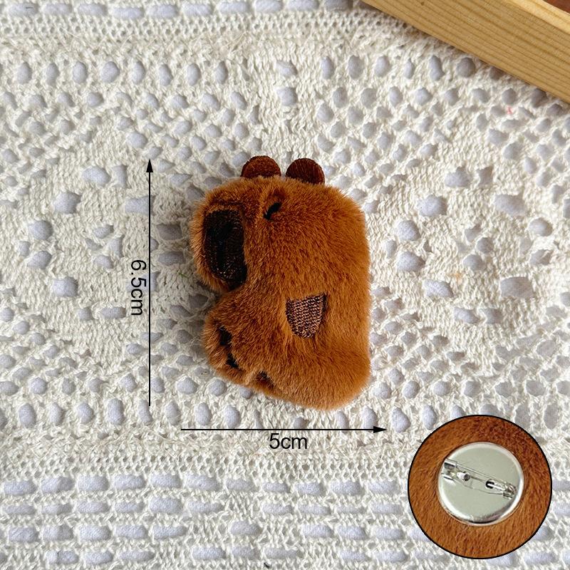 Cute Capybara Animal Plush Doll Brooch Fluffy Soft Stuffed Clothes Badge Pins Backpacks Decoration Accessories