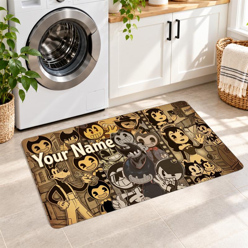 Bendy and the Ink Machine Custom Text Flannel Floor Rug Soft Kitchen Mat Personalized Non Slip Carpet