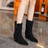 Fashion Winter 2025 Collection of Suede Fringed High-heeled Boots for Women Pointed-toe Chunky-heeled Ankle Boots Fashion Boots