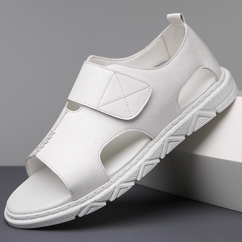Fashion Hollow Out Mens Casual Leather Summer Flats Non-slip Open-toe Sandals Fashion Breathable Beach Shoes Classic Male Soft Sandals