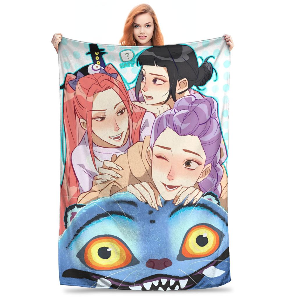 Huntrix KPop Demon Hunters Mira Zoey Rumi Blanket  Picnic Flannel Throw Blanket For Outdoor Soft Design Quality Bedspread Gift