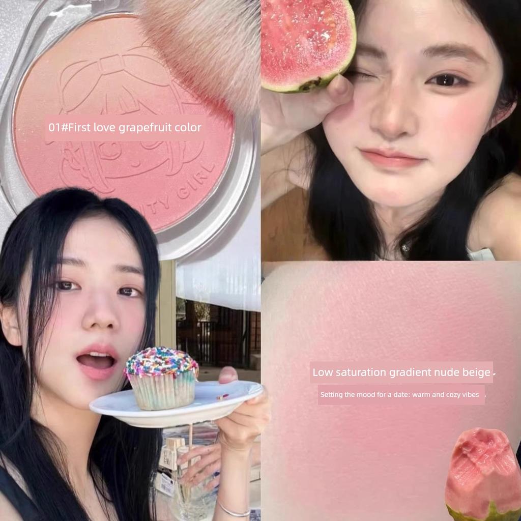 2025 New Peach Skin Color Blush, Natural Matte with Fine Shimmer, Delicate and Natural, Low Saturation, Pure Desire Style, Affordable for Students