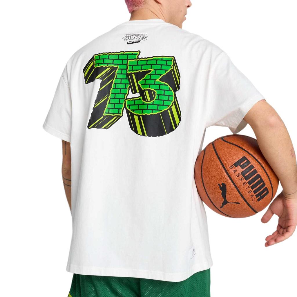 Puma Logo Cartoon Anime Print Round Neck Pullover Short Sleeve T-Shirt Men Tops White 630929-01