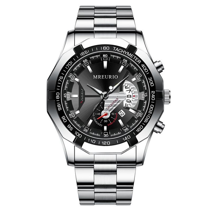 Mens Large Dial Quartz Watch With Stainless Steel Band For Business Professionals Steel Black