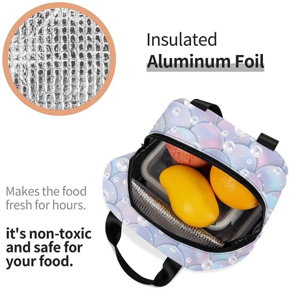 Ocean Mermaid Scales Insulated Lunch Bag for Women Leakproof Thermal Lunch Box for Girls Kids Cooler Bag Reusable Bento Tote Bag