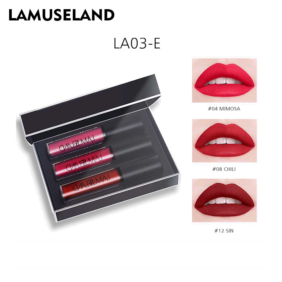 

LAMUSELAND 3 шт./компл. матовый блеск для губ, водостойкая долговечная жидкая помада