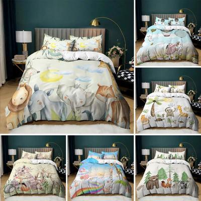 Tier Bettbezug Set Queen Niedlicher Afrikanischer Tierdruck Einzelbettwäsche Set Mikrofaser Bunt Dschungeltiere Zoo Party Steppdeckenbezug