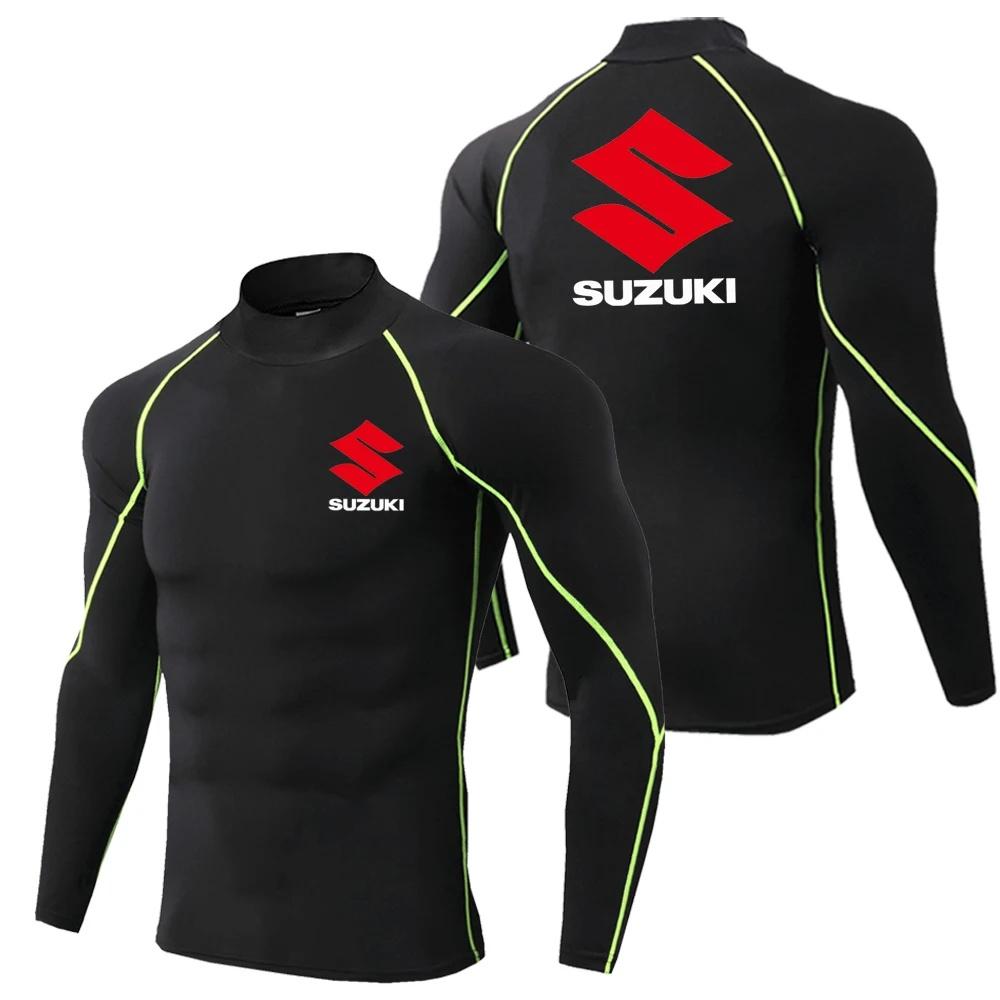 Suzuki men's fast drying breathable sports bike long sleeved tight fitting shirt, gym sweatshirt, outdoor fitness running